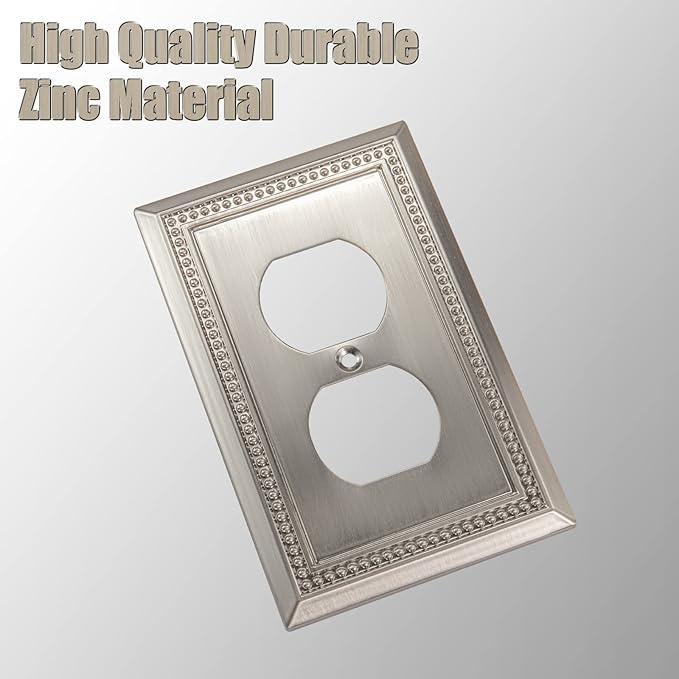 Henne Bery Sunken Pearls Heavy Duty Decorative Wall Plate Switch Plate Outlet Cover (Single Duplex, 2 Pack, Satin Nickel)