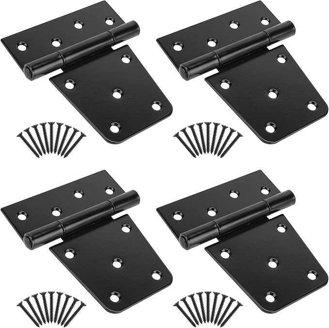 3-1/2" Heavy Duty Gate Hinges, Black Iron Door Hinges with Screws, Durable Gate Strap Hinges for Wooden Fences Gate Shed Barn Door, 4pcs