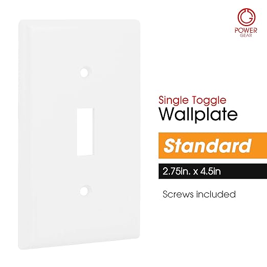 Power Gear Single Wall Plate Cover, 1 Gang, Outlet Covers, Light switch cover, 2.75" x 4.5" , Screws Included, White, 07174