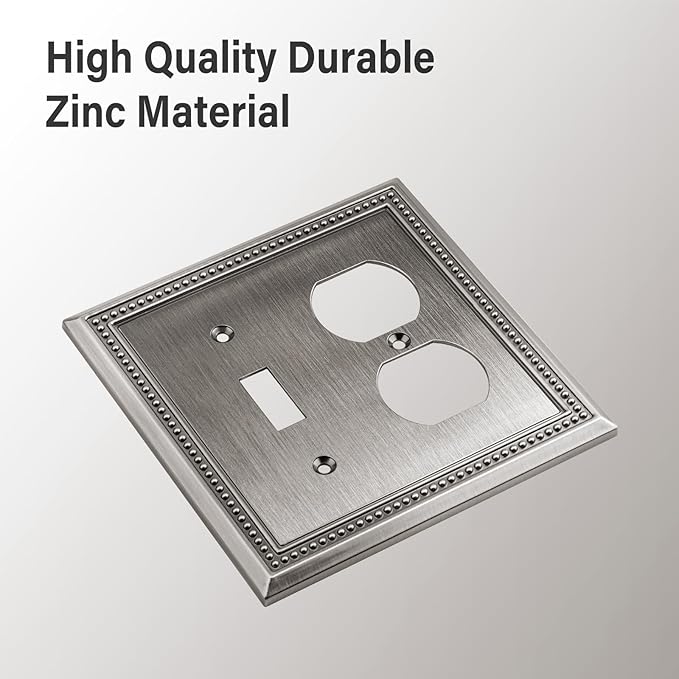 Henne Bery Sunken Pearls Heavy Duty Decorative Wall Plate Switch Plate Outlet Cover (Toggle/Duplex, Heirloom Silver)