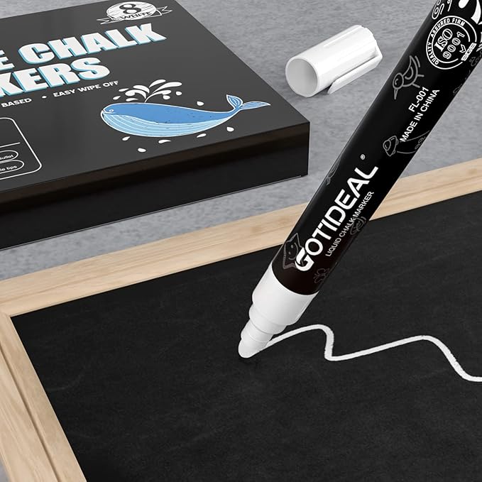 GOTIDEAL White Chalk Markers, Bold Tip Washable, for Blackboard, Glass & Bistro, Car Window, Non-Toxic, Erasable Paint Chalk Pens, Reversible Tip-6mm