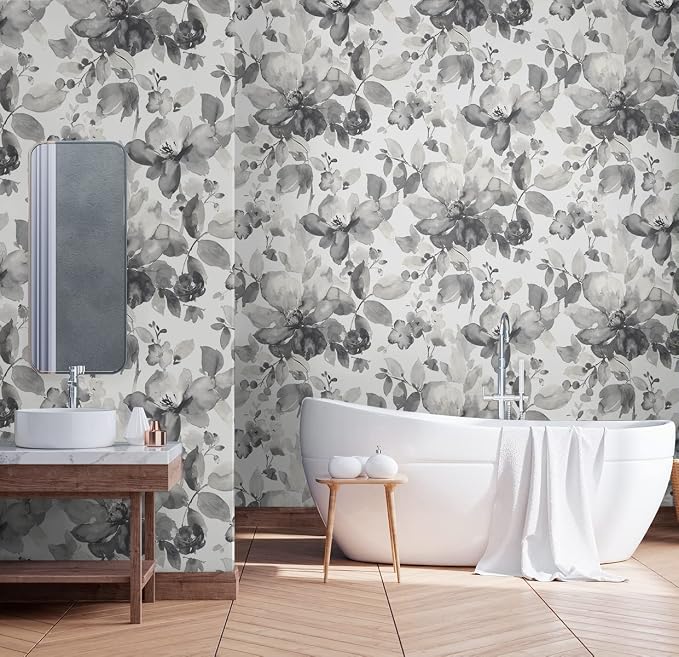 NextWall Watercolor Flower Peel and Stick Wallpaper (Inkwell)