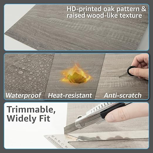 Art3d Peel and Stick Vinyl Floor Tiles 30-Pack 12 x 12 inch, Self Adhesive Waterproof Flooring Wood Planks for Kitchen, Dining Room, Bedrooms, Cover 30 Sq. Ft, Taupe Ash