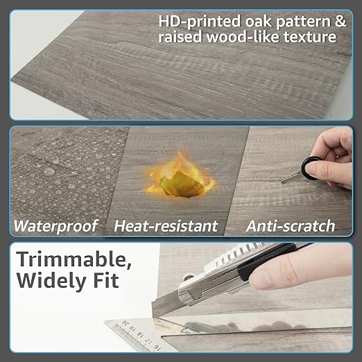 Art3d Peel and Stick Vinyl Floor Tiles 10-Pack 12 x 12 inch, Self Adhesive Waterproof Flooring Wood Planks for Kitchen, Dining Room, Bedrooms, Cover 10 Sq. Ft, Taupe Ash