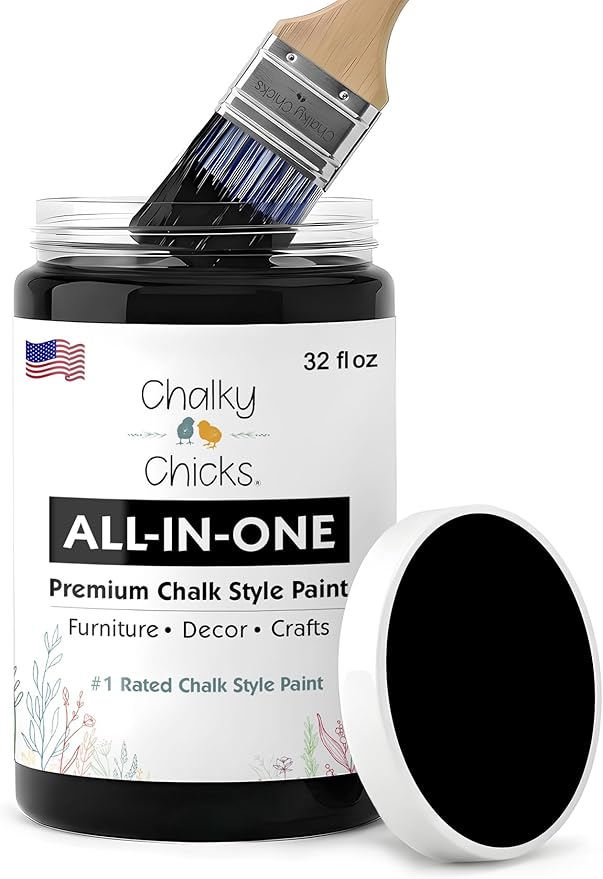 Chalky Chicks 32 Fl Oz Matte Starless Night Black Chalk Paint for Furniture Without Sanding - No Prep Furniture Paint No Sanding All in One for Crafts, Wood, Cabinet, Walls, Metal, Dresser, Farmhouse