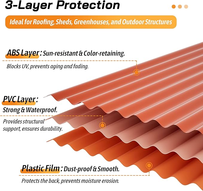 Resin Roof Panels 25Pcs 60.2×20.67 Inches with Screws, Corrugated PVC Roofing Panels, Waterproof Wall Panel Siding Panels Sheets for Garages, Sheds, Chicken Coop, Stables and Mobile Homes, Orange