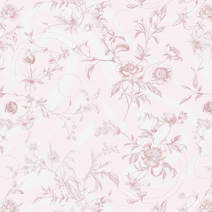 Ismoon Floral Wallpaper Peel and Stick Pink Stick on Wall Paper Vintage French Contact Paper for Cabinet Textured Removable Self Adhesive Wallpaper Vinyl Roll Shelf Deco, 17.3x787in