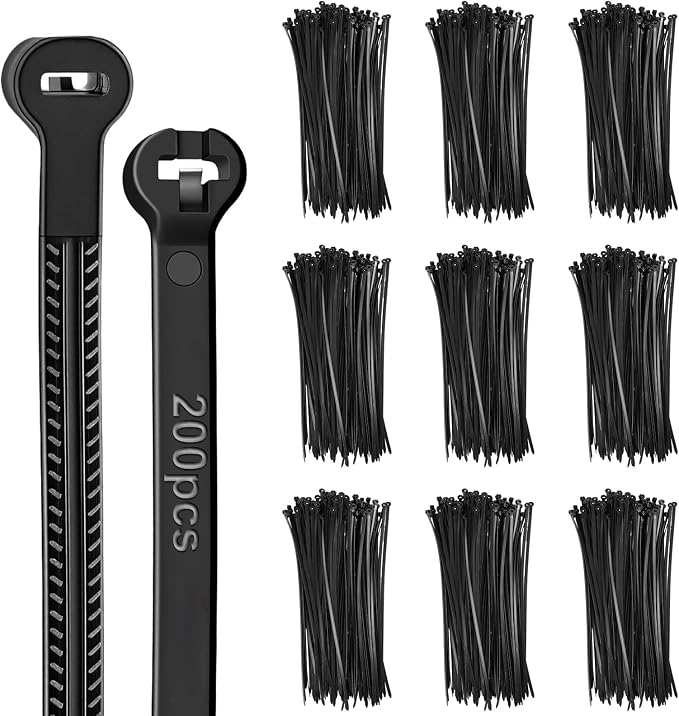 Blulu 200 Pcs 11 Inch Cable Zip Ties with Metal Tooth Stainless Steel Locking Device, 80 Lbs Tensile Strength Black Cable Ties, UV Resistant Wire Wraps Multi Purpose for Industrial Indoor Outdoor Use