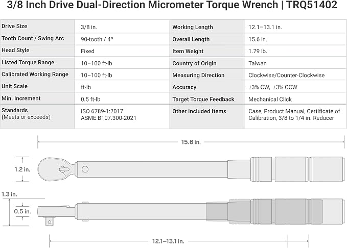 TEKTON 3/8 Inch Drive Micrometer Torque Wrench | TRQ51402