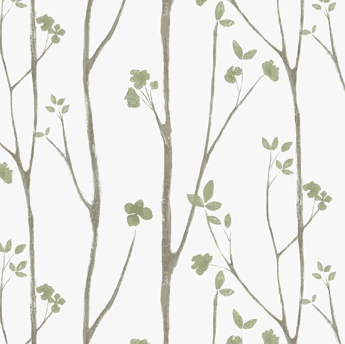 Timeet Green Leaf Wallpaper 16" x 197" Boho Floral Peel & Stick Removable Wallpaper for Bathroom, Bedroom, Kitchen, Accent Wall, etc.