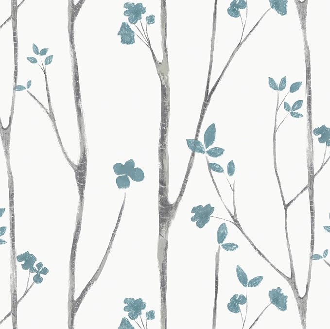 Timeet Blue White Floral Leaf Boho Wallpaper 16.14"x118.11" Self-Adhesive Removable for Bathroom, Kitchen, Bedroom