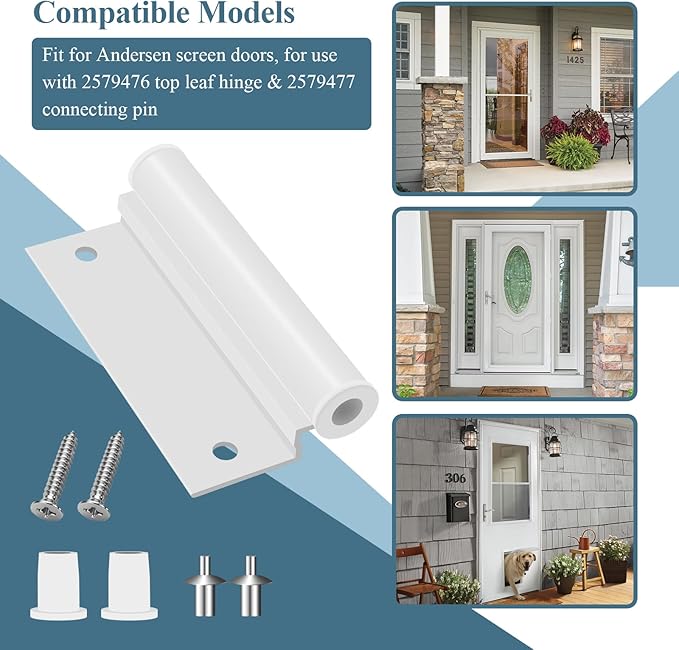 2 Pcs 2579475 Bottom/Lower Screen Door Leaf Hinge W/Screws Fit for Andersen 400 Series Frenchwood Hinged Patio Door, Lower Butt Hinge
