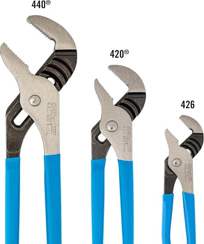 Channellock 3pc Tongue & Groove Pliers Set GS-3 - Laser Heat-Treated Teeth, High Carbon Steel - 6.5", 9.5", 12"