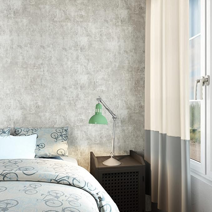 VEELIKE 15.7''x354'' Concrete Contact Paper for Countertops Waterproof Light Concrete Wallpaper Textured Peel and Stick Limewash Wallpaper Self Adhesive Cement Murals Removable for Cabinets Furniture
