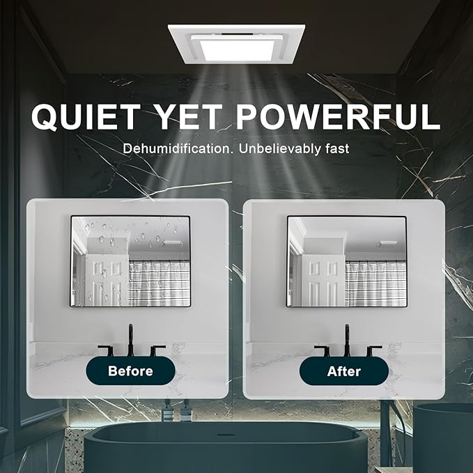 Bathroom Exhaust Fan with Light, 12 INCH, Upgraded Quiet Square Vent Fans with Adjustable LED Light, 141 CFM, for Bathroom, Office, Home