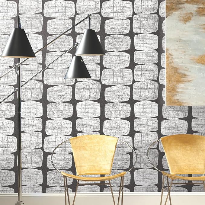RoomMates RMK12348PL Mid-Century Beads Peel and Stick Wallpaper, Black, White
