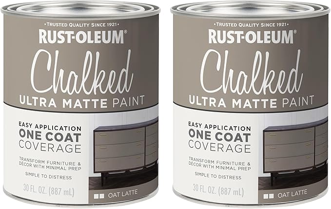 Rust-Oleum Oat Latte Chalked All-in-One Ultra Matte Paint | One Coat Coverage | No Primer, Sanding, Or Topcoat Needed | Easy Clean Up | Made in USA | 30 OZ | 2 Pack