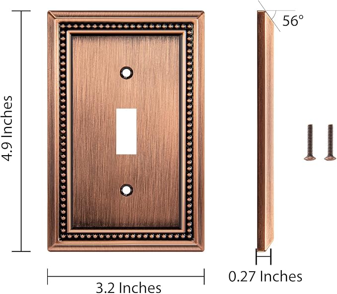Henne Bery Sunken Pearls Heavy Duty Decorative Wall Plate Switch Plate Outlet Cover (Single Toggle, 3 Pack, Antique Copper)