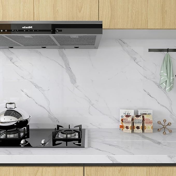 Large White Marble Contact Paper Peel and Stick Marble Wallpaper 48x197 inch Glossy Marble Countertop Vinyl Wrap Waterproof Removable Granite Self-Adhesive Paper for Kitchen Cabinet Bathroom