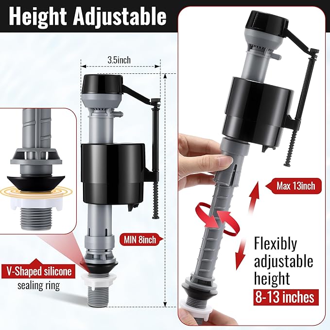 2 Inch Toilet Flusher Replacement Kit, Toilet Flusher Repair Kit Include Adjustable Fill Valve with Flapper, Metal Front Flush Handle, Gasket and Bolts, Anti-Siphon Repair Parts Tank(2 Set)