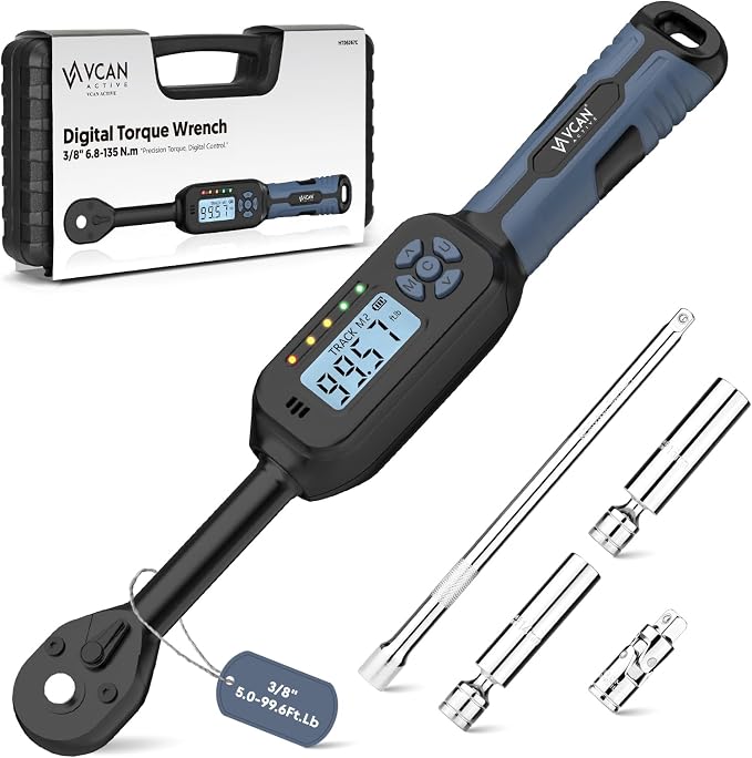 3/8 Torque Wrench Digital (5.02-99.6 Ft.Lb)±2% High accuracy Spark Plug Socket & Tire Inch Pound Torque Wrench 3/8 Drive with Buzzer and Colorful LED Indicator&Track Mode for Moto Auto Car