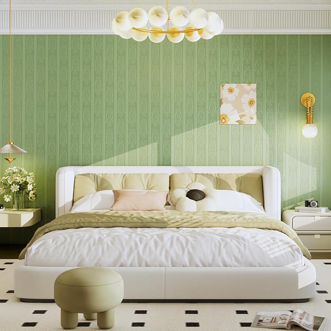 Green 3D Embossed Textured Peel Stick Wallpaper 17.3"x1200" | Removable Renter Friendly Contact Paper, Waterproof Self Adhesive Wallpaper for Bedroom, Bathroom, Decor,144 sq.