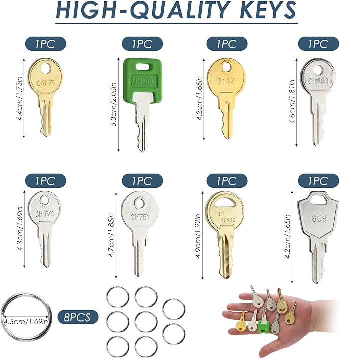 8 PCS Universal Replacement Utility Key Set – CH751 CH501 CH545 A126 CAT74 E114 MK9901 Keys for RV Compartments, Truck Toolboxes, Dispensers & Maintenance Equipment