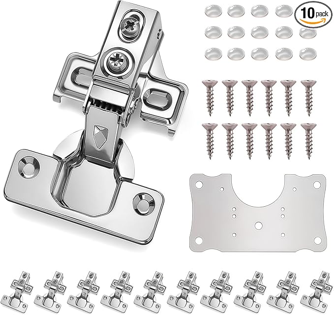 Cabinet Hinges - 10 Pack for 1/2 inch Overlay Cabinet, Face Frame Concealed 106Deg Self Closing Hinges, Stainless Soft Close Cabinet Door Hinges with Mounting Screws and Repair Plate