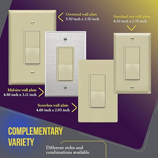 ENERLITES Decorator Paddle Rocker Light Switch, Gloss Finish, Single Pole, 3 Wire, Grounding Screw, Residential Grade,15A 120V/277V, UL Listed, 91150-I-10PCS, Ivory (10 Pack)