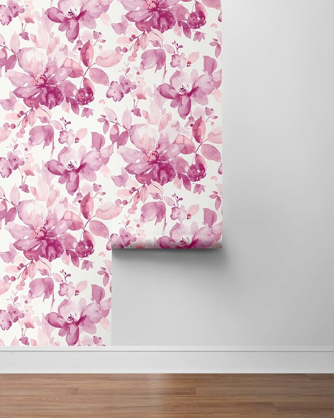 NextWall Watercolor Flower Peel and Stick Wallpaper (Pink)