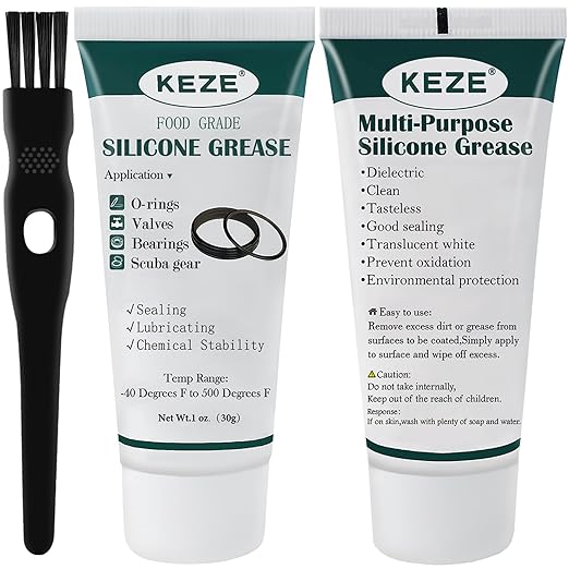 KEZE Food Grade Silicone Grease Pool Lube Tube O Rings Lubricant for Plumber Faucet Gasket Water Filter Rubber Seal Silicon Grease with Brush 1 oz 2-Pack
