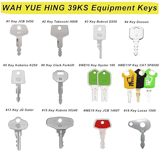 Heavy Equipment Machine Keys Master Set, 39 Excavator Dozer Skid Steer Loader Forklift Roller Keys Fit CAT Caterpillar Bobcat JD Case JLG JCB Hyster Ford Holland Yanmar Kubota Komatsu Toyota Hitachi