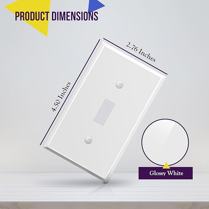 ENERLITES Toggle Light Switch Metal Cover Plate, Wall Plate, Corrosion Resistant, Standard Size 1-Gang 4.50" x 2.76", Powder Coated Stamped Steel, 7711-WM, White Matte