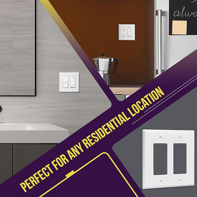 ENERLITES Decorator Light Switch or Receptacle Outlet Wall Plate, Gloss Finish, Mid-Size 2-Gang 4.88" x 4.92", Polycarbonate Thermoplastic, UL Listed, 8832M-W-10PCS, White (10 Pack)