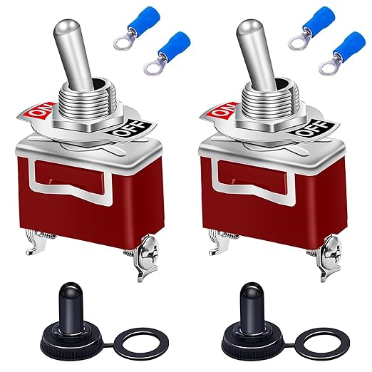 Taiss 2Pcs Toggle Switch 12V ON/Off 30A 2 pin 2 Position SPST Switch Waterproof Heavy Duty Toggle Switch with Waterproof Cap Ring Terminals for Boat Auto Car KN3C-101