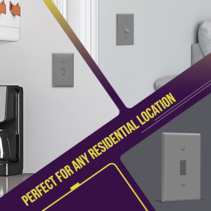 ENERLITES Toggle Light Switch Wall Plate Cover, Gloss Finish, Size 1-Gang 4.50" x 2.76", Unbreakable Polycarbonate Thermoplastic, 8811-GR-10PCS, Gray (10 Pack), Grey