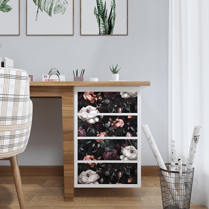 Gothic Dark Purple Rose Floral Wallpaper Peel and Stick 17.5"x393" | Self Adhesive/Removable/Waterproof/Thick Vinyl Contact Paper for Bathroom Bedroom Shelf Cabinet Drawer,Prepasted,Easy Peel