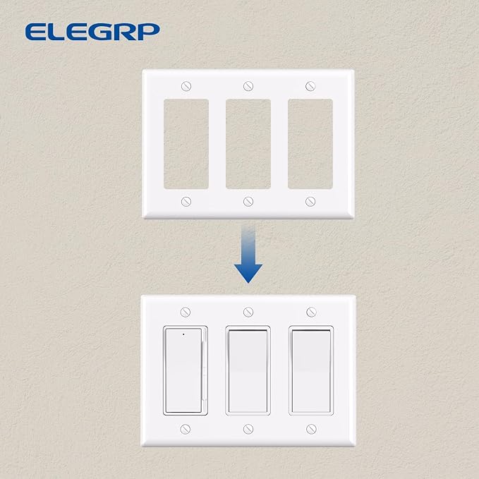 ELEGRP 3-Gang Decorative Wall Plates, Standard Size 4.53" H x 6.39" L Unbreakable Thermoplastic Faceplate Cover for Decorator Receptacle Outlet Switch, UL Listed (2 Pack, Glossy White)