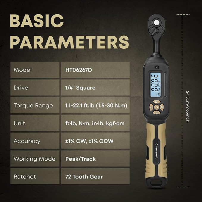 Digital Torque Wrench 1/4 drive, 1.1-22.1 ft-lb (1.5-30 Nm) ±1% Accuracy Inch Pound Torque Wrench with Buzzer and LED Electronic Torque Wrenches with Bits & Sockets for Bike Motorcycle Gunsmithing