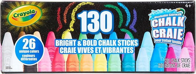 Crayola Washable Outdoor Sidewalk Chalk Collection (130ct), Bulk Anti-Roll Chalk Sticks for Kids, Outdoor Toys & Activities, Teacher Appreciation Gifts, Ages 4, 5, 6