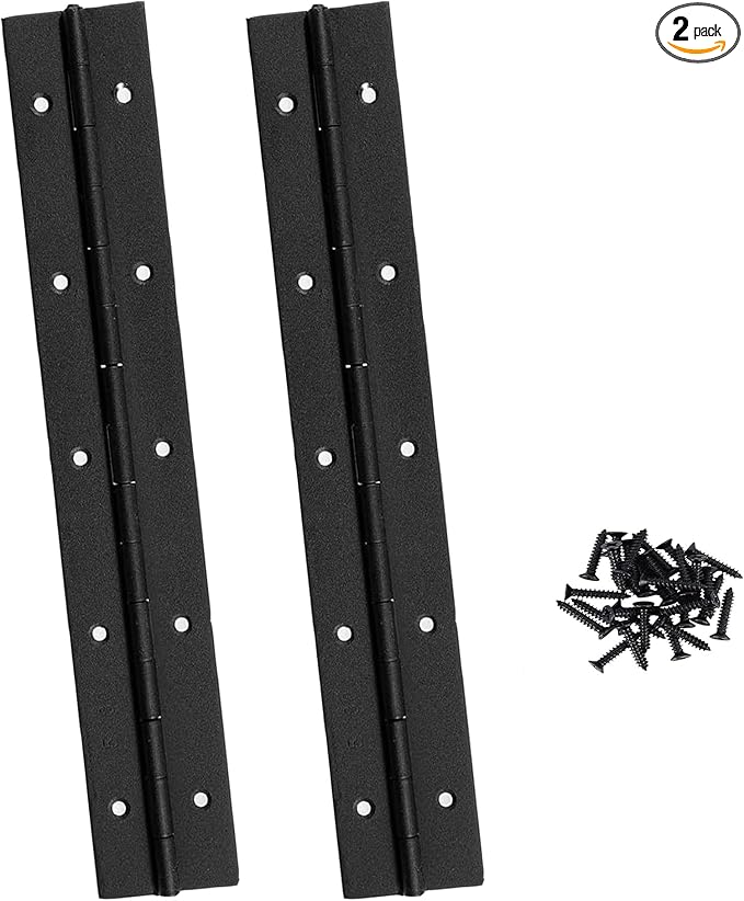 10 Inch Black Continuous Piano Hinges 2 Pack, Heavy Duty Stainless Steel Folding Hinges 0.05" Thickness 2" Open Width with Mounting Holes & Screws for Cabinet Doors Toolbox DIY Projects
