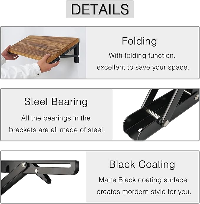 Folding Shelf Brackets - 20 Inch 4 Pcs Heavy Duty Metal Collapsible Shelf Bracket, DIY Wall Mounted Shelf Bracket, Space Saving for Bench Table