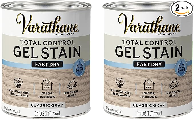 Varathane Total Control Gel Stain | Low Odor Water-Based Formula | Thick Gel Formula for Vertical Surfaces | Ideal for Wood, Metal & Fiberglass | Quart | Classic Gray | 2 Pack