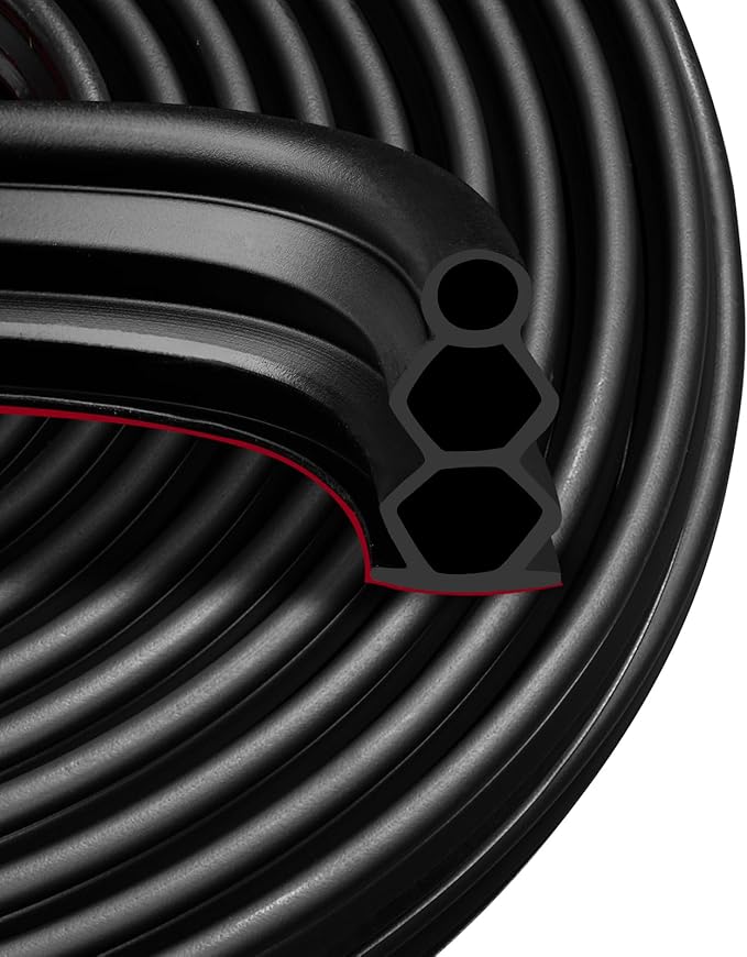 40 Feet Self-Adhesive Rubber Weather Stripping Fits Big Gaps, Extra Thick Rubber Door Weather Stripping Door Seal Strip for Door Frame Door Insulation Strip Waterproof(Black)