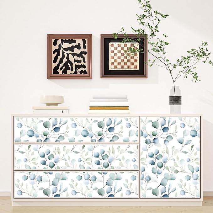 Danodoi Blue Green Vintage Leaf Peel and Stick Wallpaper 17.5" x 393" | Waterproof Vinyl Self Adhesive Removable Renter Friendly Floral Contact Paper