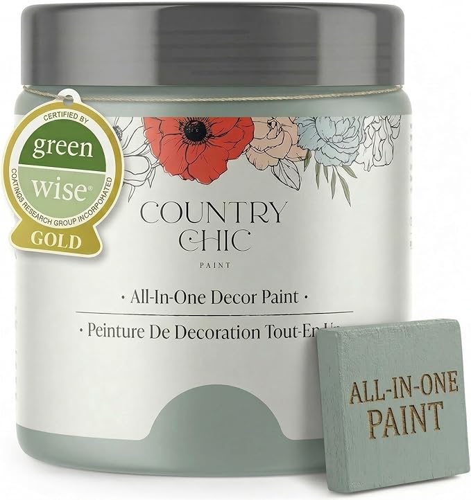 Country Chic All-in-One Chalk Paint for Furniture, Cabinets, Home Decor, Eco-Friendly, Matte Finish, Built-In Primer & Top Coat for Wood, Metal - Elegance (Dusty Blue) - 8 oz (237 ml)
