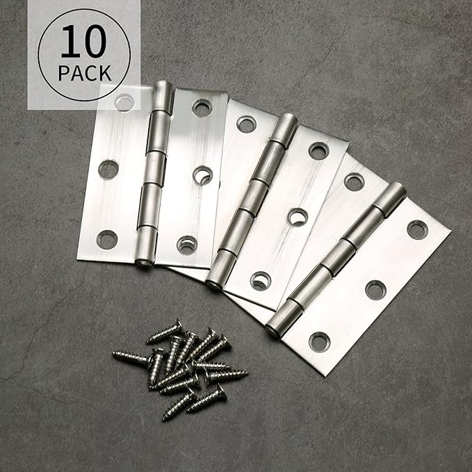 3 Inch Stain Nickel Door Hinges Heavy Duty, 10 Pcs Stainless Steel Folding Butt Hinges with Screws - 0.06 Inch Thickness