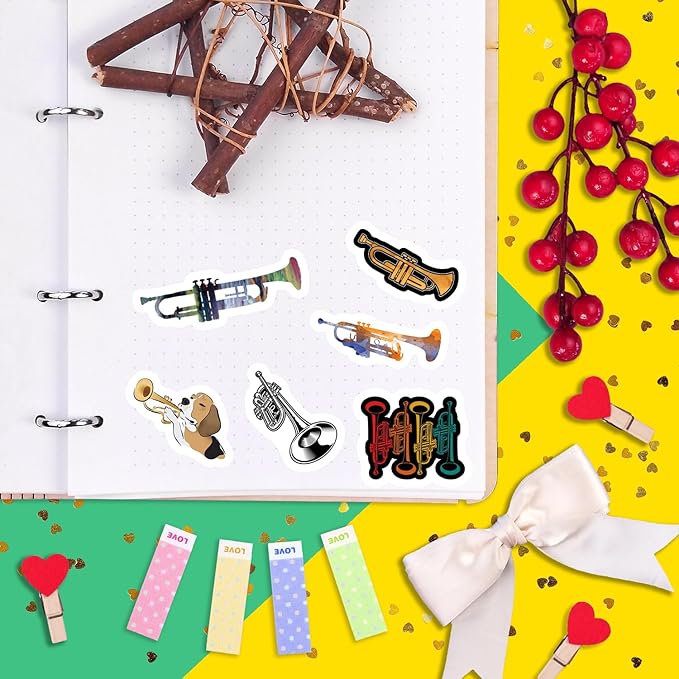 BulbaCraft Trumpet Stickers for Water Bottle and Laptop - Musical Party Supplies & Decorations, Waterproof Vinyl Instrument Decals, Trumpet and Jazz Stickers Laptop Decals, Gifts for Women & Men