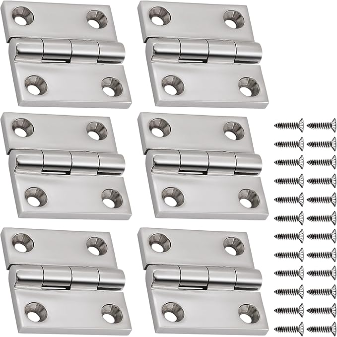 316 Stainless Steel Hinges Marine Grade (2" × 2" or 1-1/2" × 1-1/2" Heavy Duty Boat Hatch Hinge Casting Cabinet Door Hinge with Screws (1.5" x 1.5" 6 Pack)