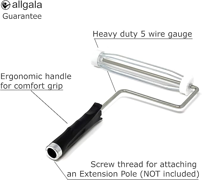Allgala Paint Roller Covers, 6 Pack 9 Inch with Fitting Paint Roller Cover Frame, Shedless Lint Free Painter Rolle Sleeves 1/2 in Roller Naps for Paint Roller Kit